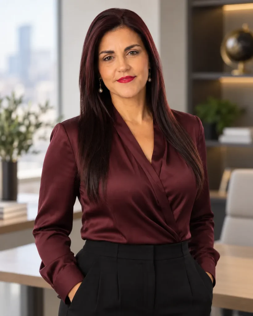 Stella Dini em pé no escritório